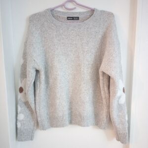 Cozy Light Gray Fluffy Sweater with Floral Accents Size Medium